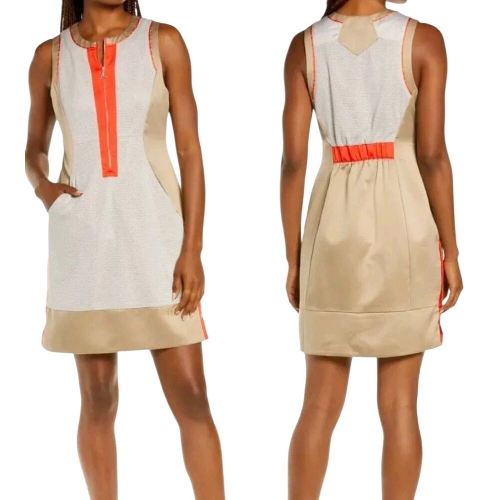 Jordan Beige and Coral Sleeveless Mini Dress